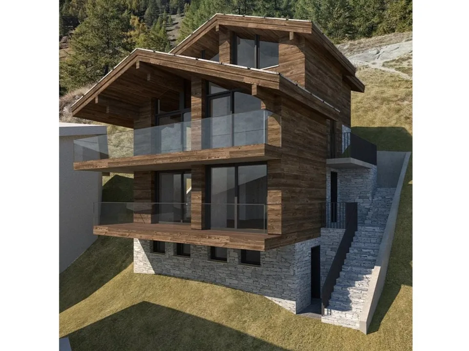 Parcelle de construction ensoleillée avec vue sur les montagnes à Zermatt