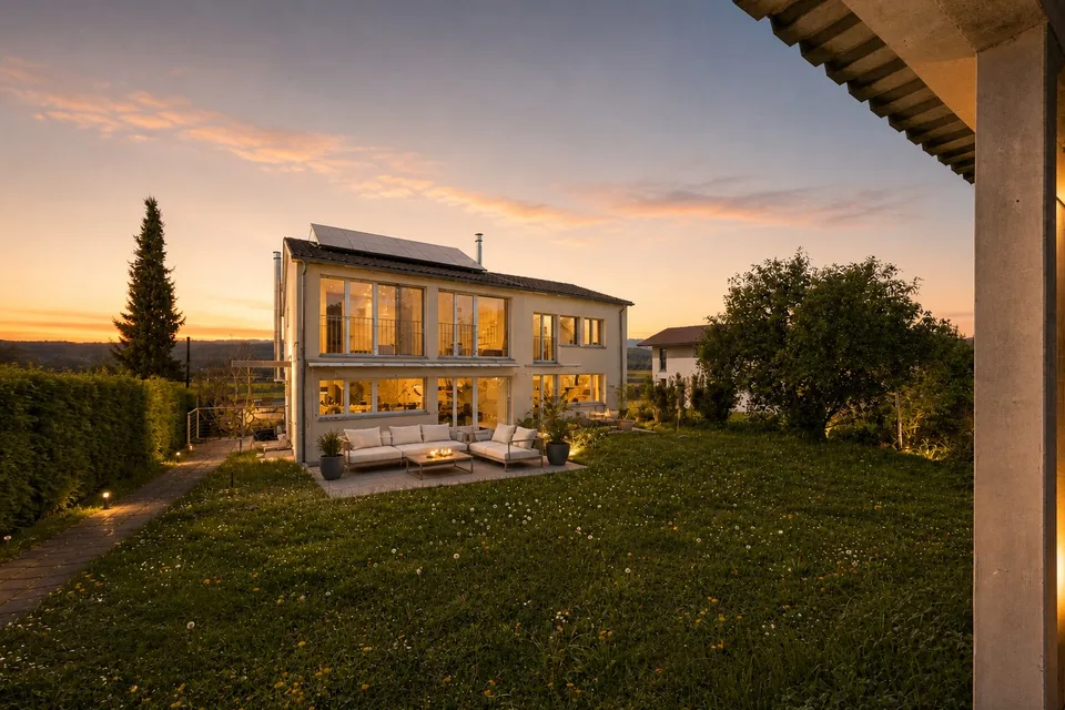 Mediterranes Zweifamilienhaus mit Weitsicht und grossem Garten