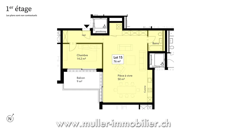 Zweieinhalb-Zimmer-Wohnung mit Balkon und freier Sicht, 5 Minuten von Romont entfernt – Foto 7 von 19