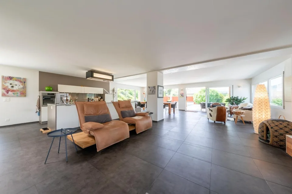 Modern & Aussergewöhnlich mit 290m2 Nutzfläche, gepflegte Gartenanlage mit Chromstahlpool