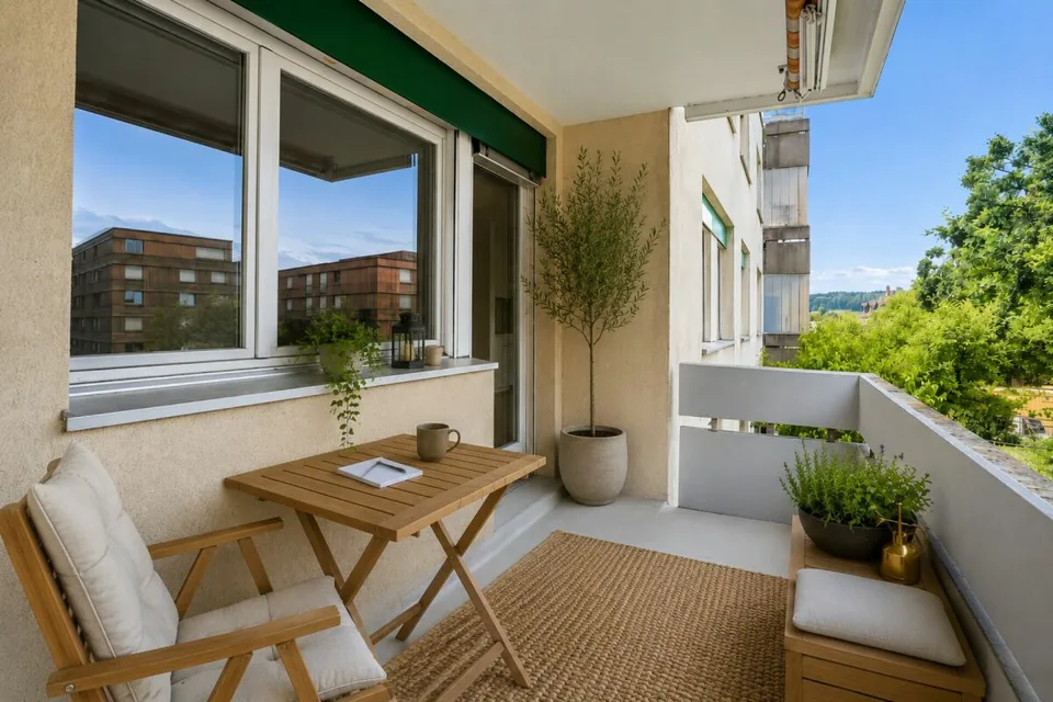 Stylisch renovierte 3½-Zimmer-Wohnung mit Balkon und grünem Ausblick