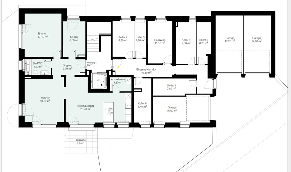 Appartement en sous-sol de 3,5 pièces avec jardin privé
