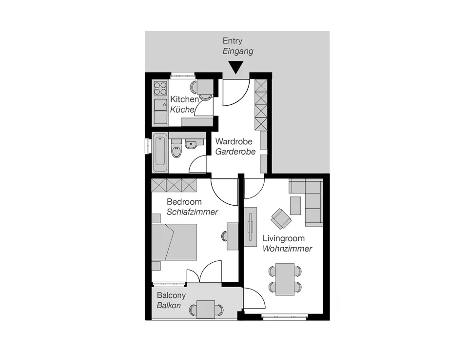 Furnished 1-bedroom Apartment / Möbliertes 2-Zimmer Apartment
