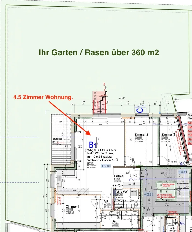 4.5-Zimmer-Wohnungen mit 360 m2 Rasenfläche