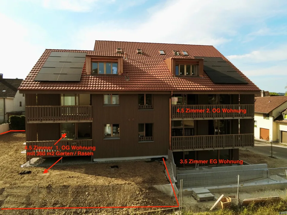 4.5-Zimmer-Wohnungen mit 360 m2 Rasenfläche