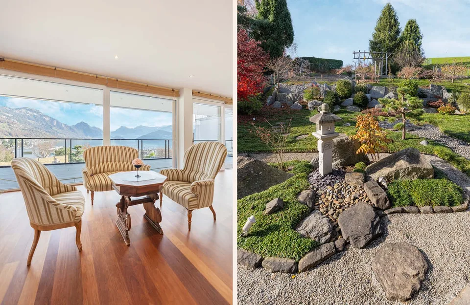 Villa di architetto elegante con vista sul lago e sulle montagne imprenabile