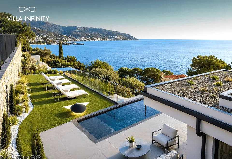 Villa contemporanea con piscina a sfioro e vista mare sulla Riviera ligure