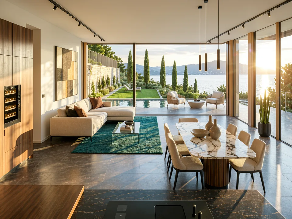 Villa contemporanea con piscina a sfioro e vista mare sulla Riviera ligure