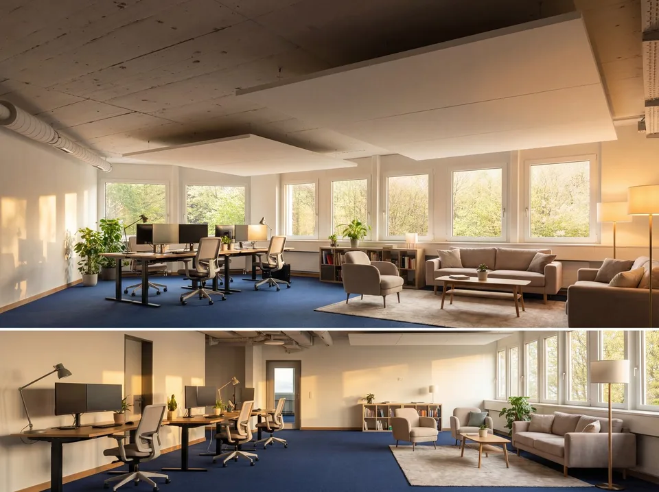 Spazio ufficio moderno con vista lago e balcone – pronto per l'occupazione