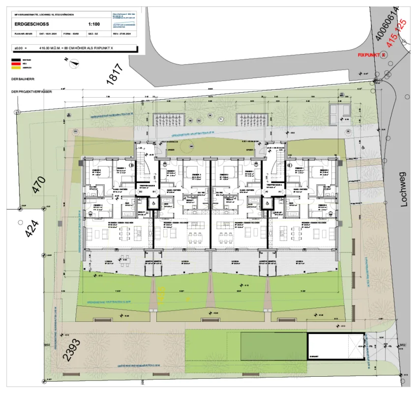 Last new building garden apartment: 3.5 rooms on 105 m2 with high quality and construction standard, as well as 26 m2 covered terrace and own garden share