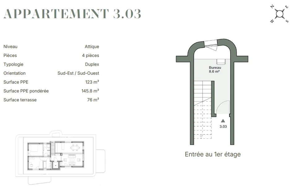 Appartamento di quattro locali in attico con terrazza di 76 m²