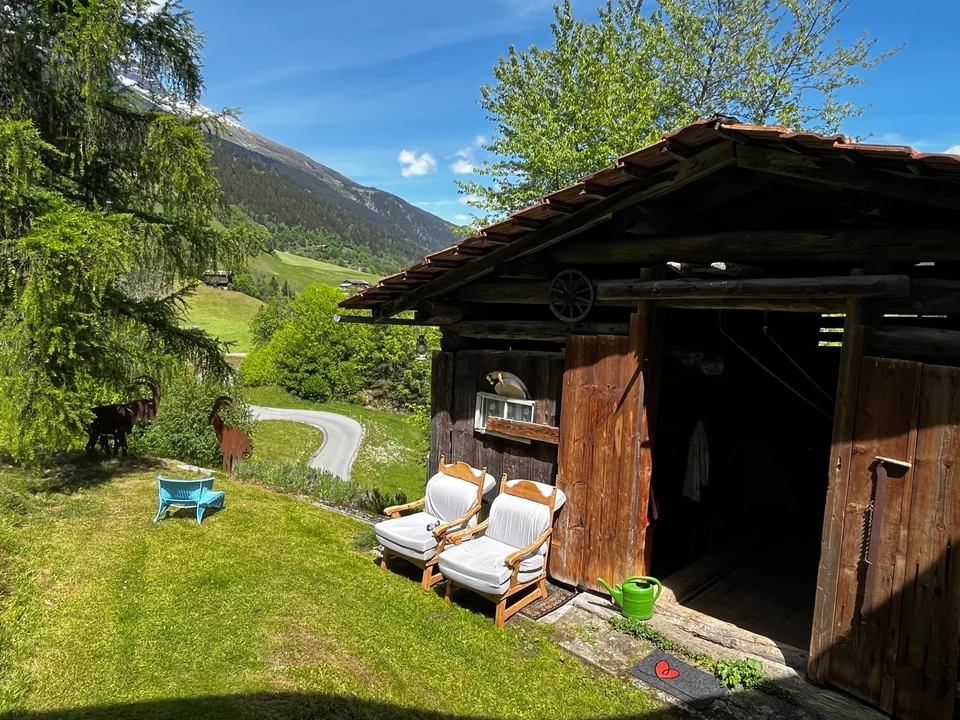 Casa colonica con due fabbricati e panorama montano a Rabius