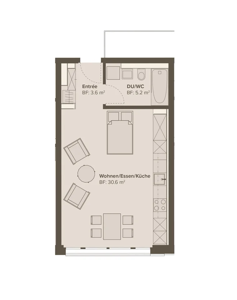 Erstbezug: zentrale und komfortable 1.5-Zimmer-Wohnung – Foto 6 von 6