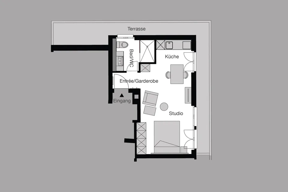 Studio Penthouse Apartment mit Balkon möbiliert in Zürich Seefeld