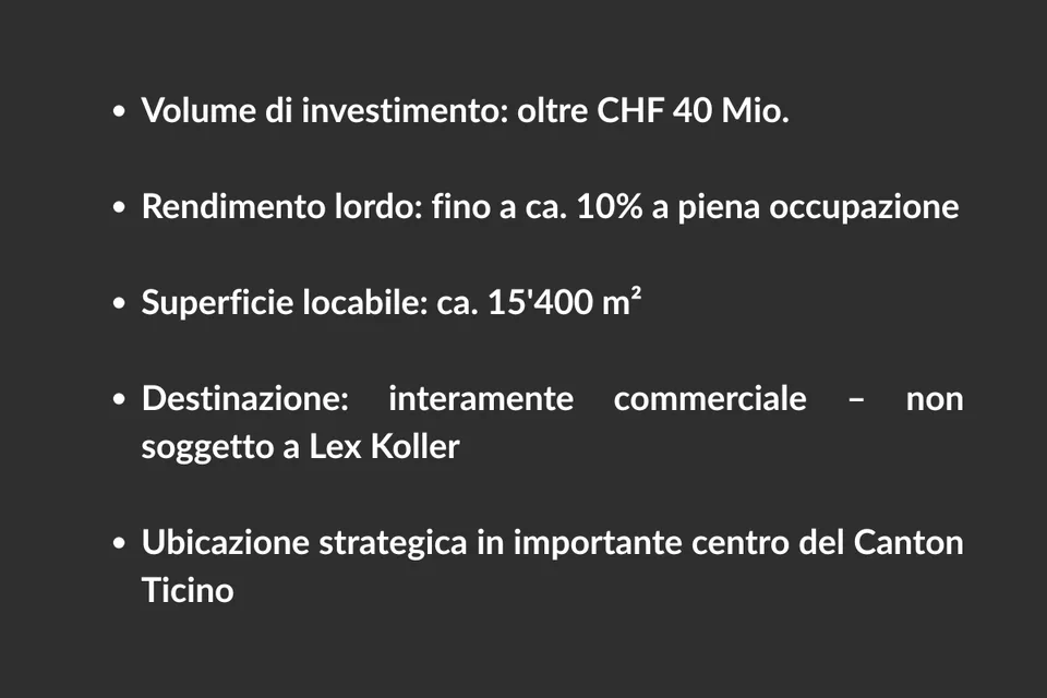 Immobile commerciale a reddito – Svizzera italiana