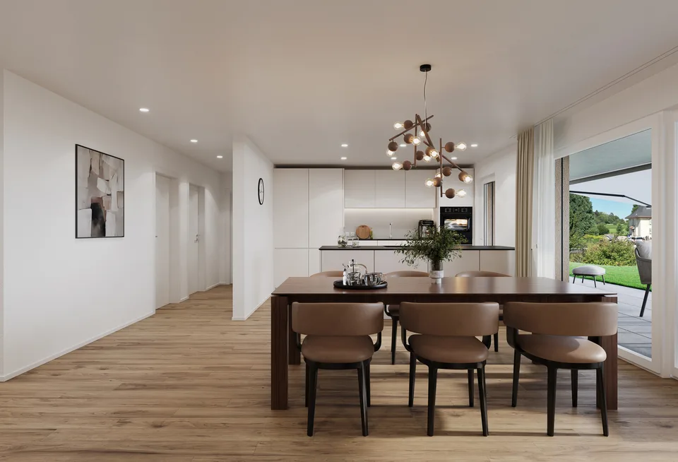 Appartamento 4,5 locali al piano terra superiore (D), 126 m2 di superficie abitabile netta, balcone coperto di 35m2