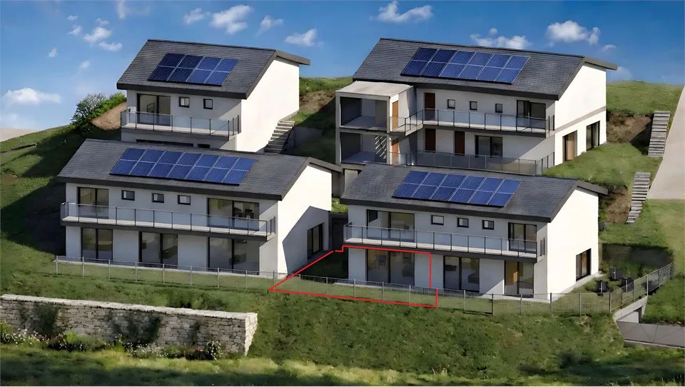 Moderno 2.5 locali con giardino privato, vista aperta e parcheggio inc