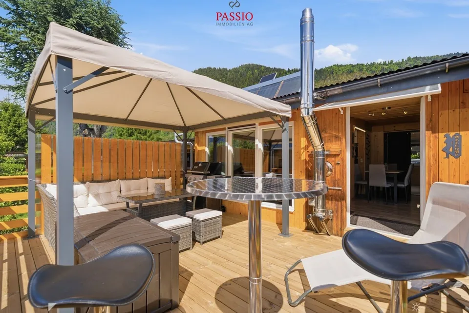 Mobilhome dans le style chalet avec vue spectaculaire sur 3 sommets