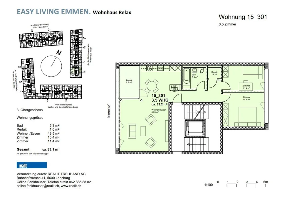 Modern 3.5-room apartment in the Feldbreite quarter of Emmen