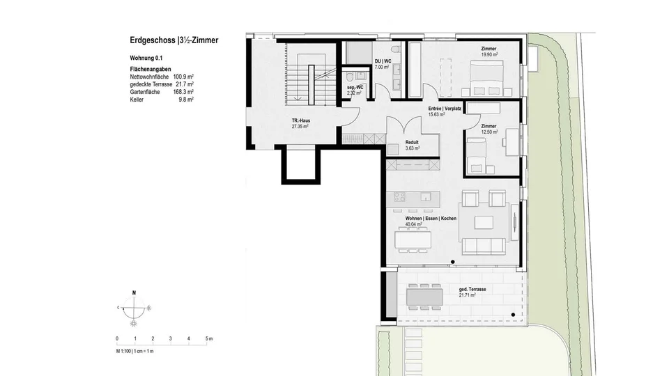 Dans le quartier de la vieille ville : Top appartement de jardin 3,5 pièces ! Calme et pourtant central