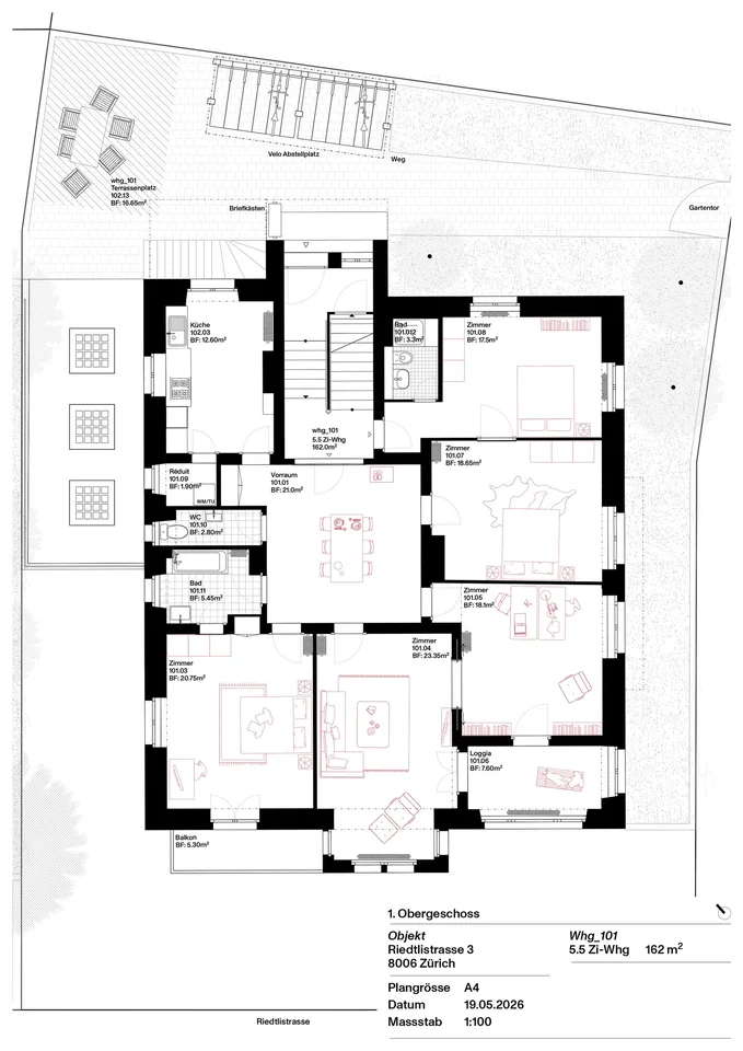 Appartement de 5,5 pièces lumineux dans un emplacement central