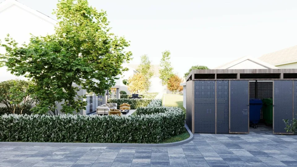 Elegante casa a schiera con giardino privato, terrazza e carport