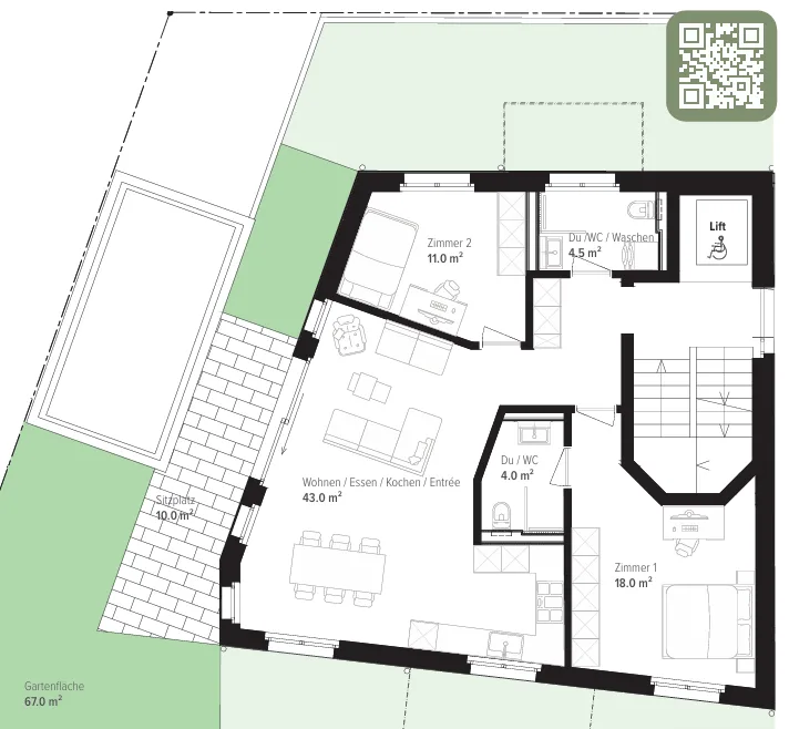 Gartenwohnung mit privatem Gartenanteil an ruhiger Wohnlage