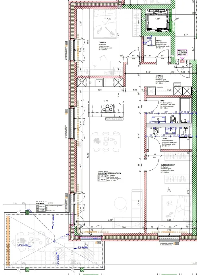 Ampio appartamento 3.5 locali 113 m2 / balcone 21 m2