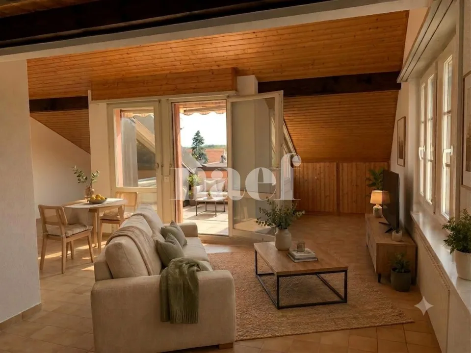 Charmant appartement duplex de 3 pièces dans les combles avec balcon et vue campagne