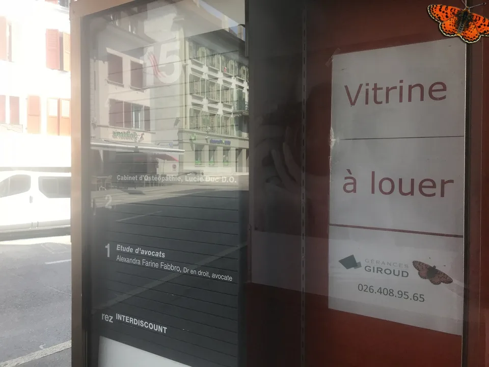 Vitrine au centre de la Grand-Rue à Payerne