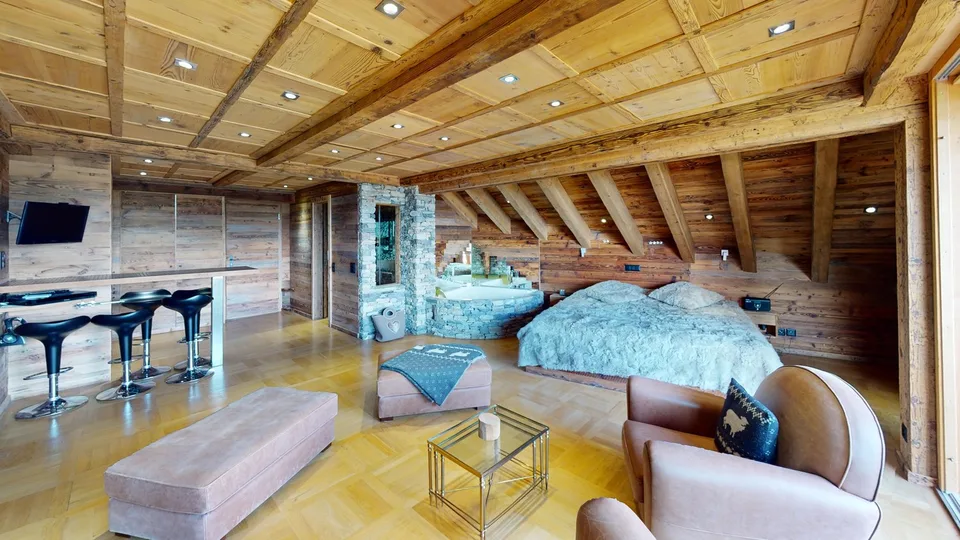 Private Jacuzzi & Mountain View  Furnished Studio with Balcony - Swiss Alps Chalet
