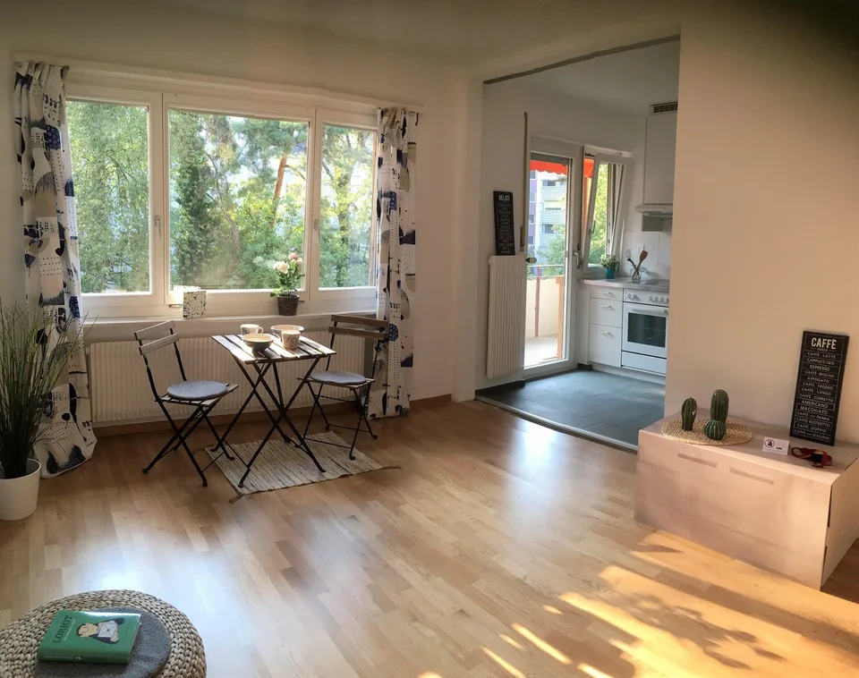 Appartamento di 2 camere luminoso con balcone tranquillo e soleggiato affacciato sul verde
