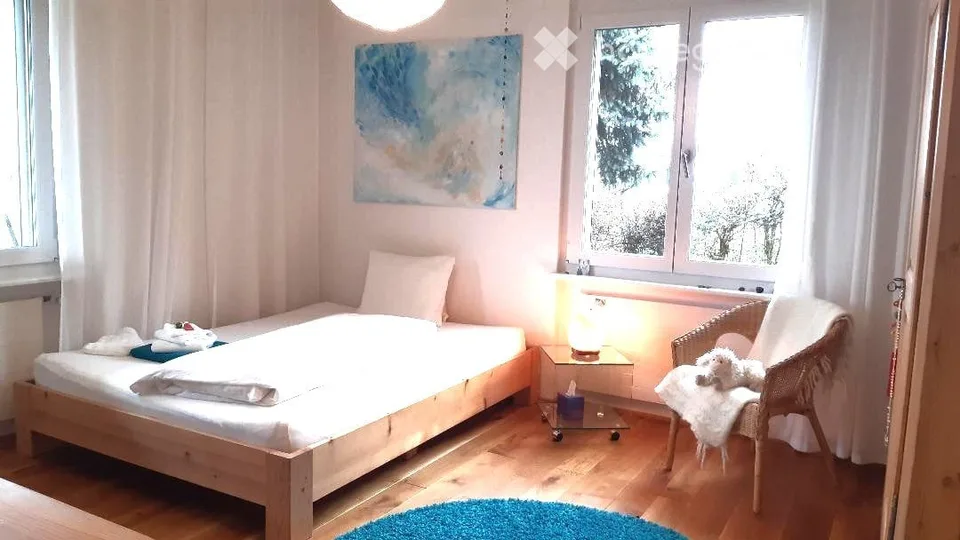 Stanza bella in una condivisione di appartamento attenta con una vista lago ampia