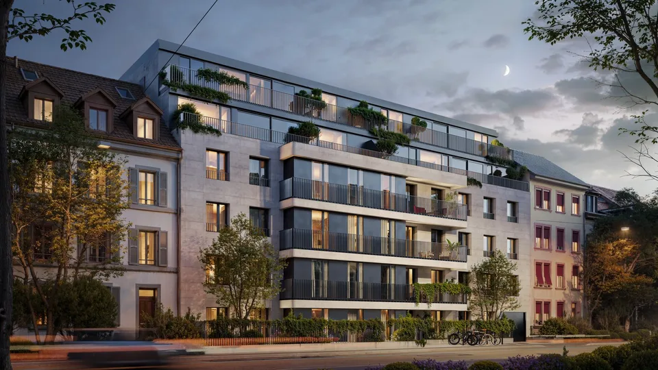 Appartamento in mansarda di nuova costruzione con 65m2 di spazio abitativo e 26m2 di terrazza sopra i tetti di Basilea