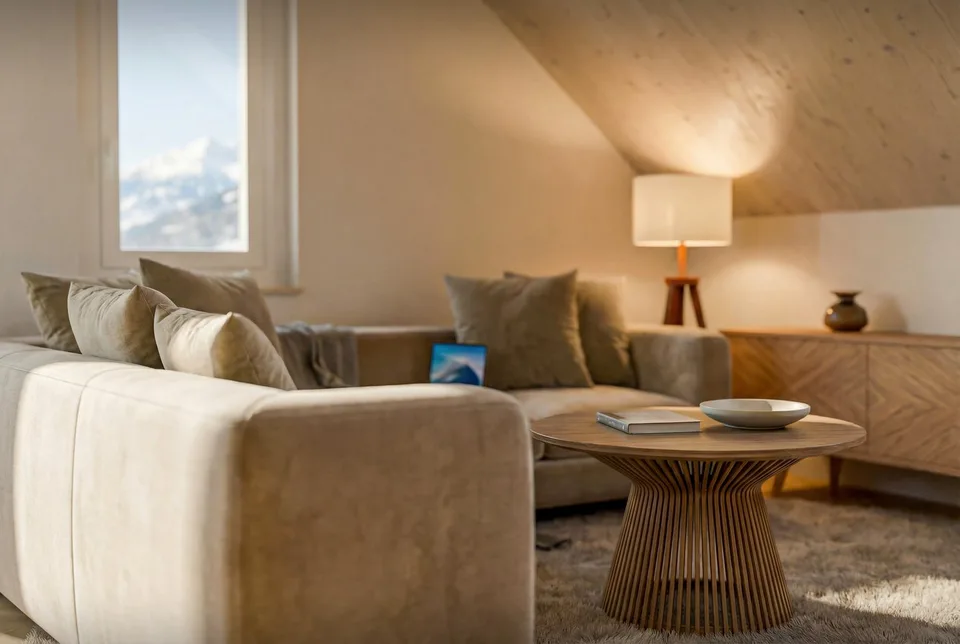 Vivre de manière exclusive au-dessus des toits de Krummenau, appartement neuf élégant