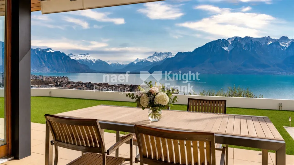 Architekten-Eigentum mit 7,5 Zimmern und Panoramablick auf den See und den Weinberg in Corseaux zum Verkauf