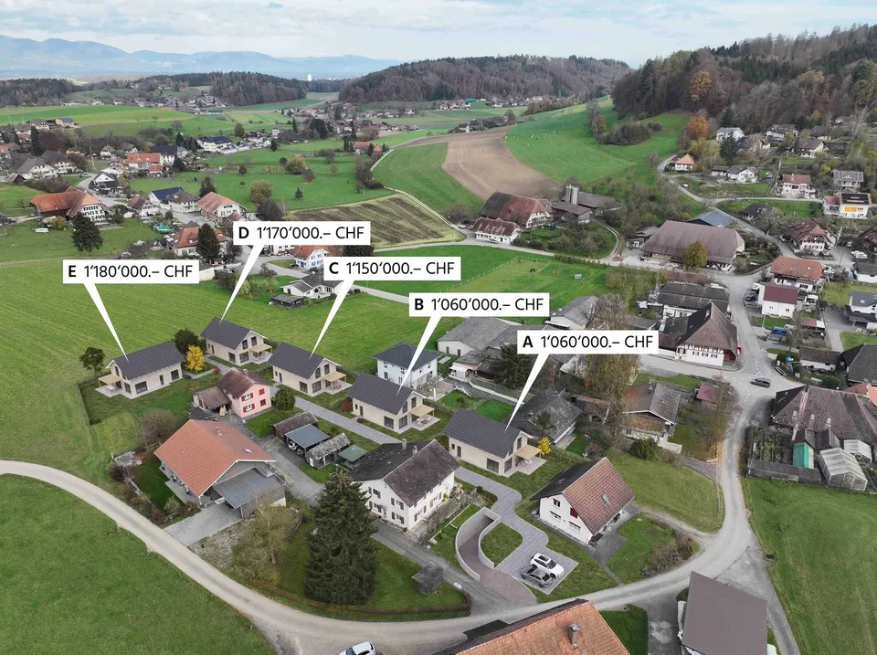 Neubau von 5 EFH mit inkl. je 2 Einstellhallenplätze ab1'060'000 Sfr.