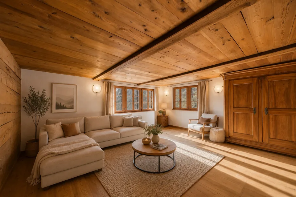 Sanierte Chalet-Wohnung in Törbel - Bergsicht, Kachelofen und sonnige Südhanglage