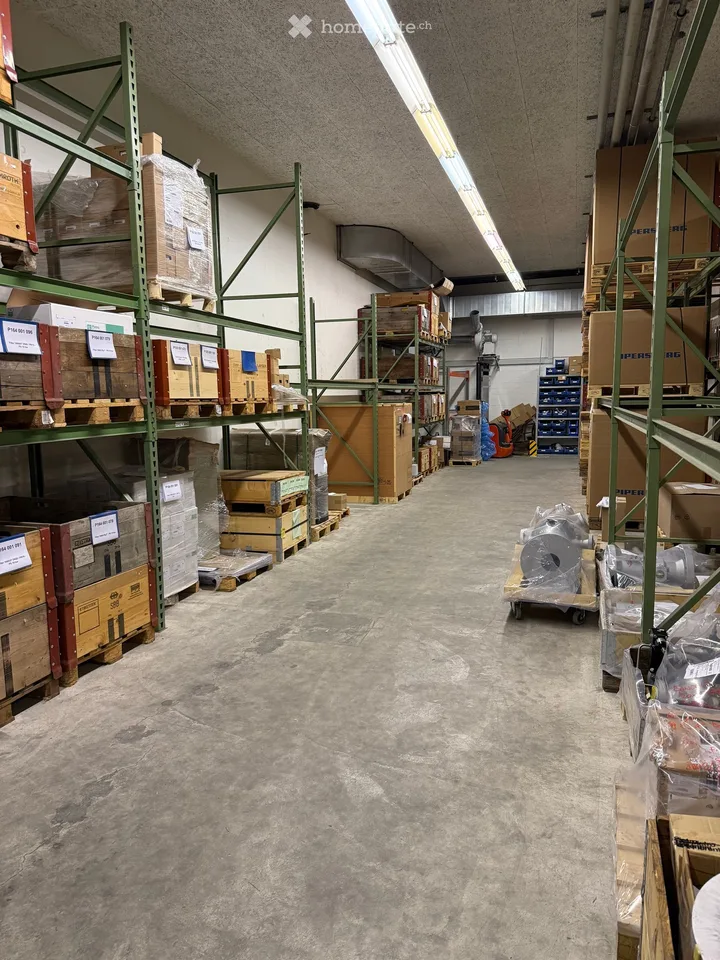 Spazio di stoccaggio industriale con stoccaggio a scaffalatura alta e ascensore per merci e rampa di carico per camion in co-utilizzo
