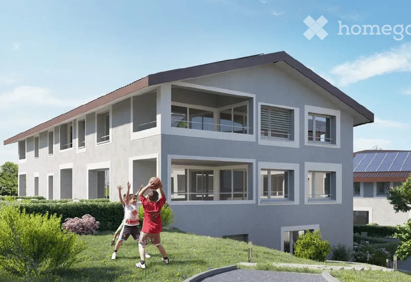 Appartement neuf lumineux de 3,5 pièces à Massonnens avec balcon et jardin
