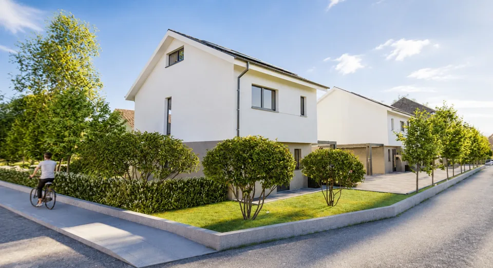 Maison individuelle moderne avec des finitions de haute qualité et un confort de vie intemporel