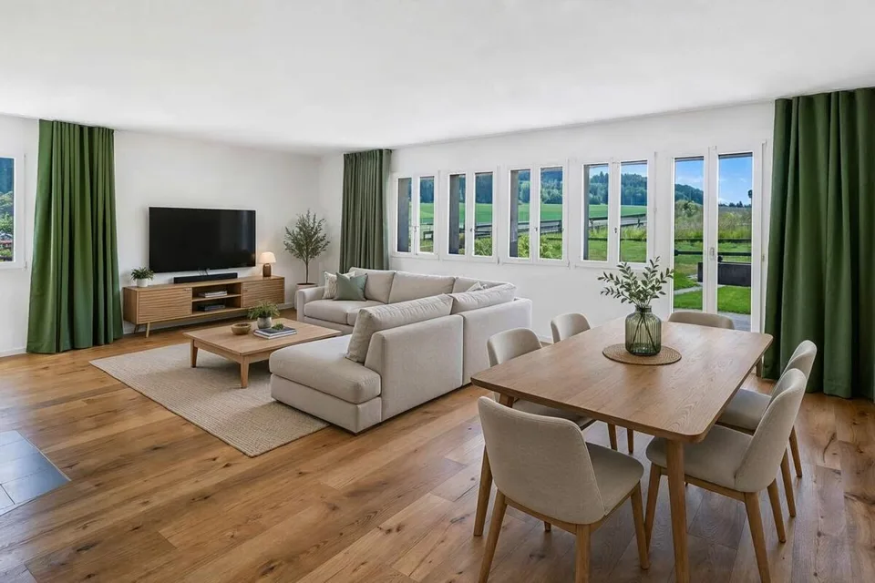 Grosszügige 5.5-Zimmer-Gartenwohnung mit herrlicher Aussicht ins Grüne