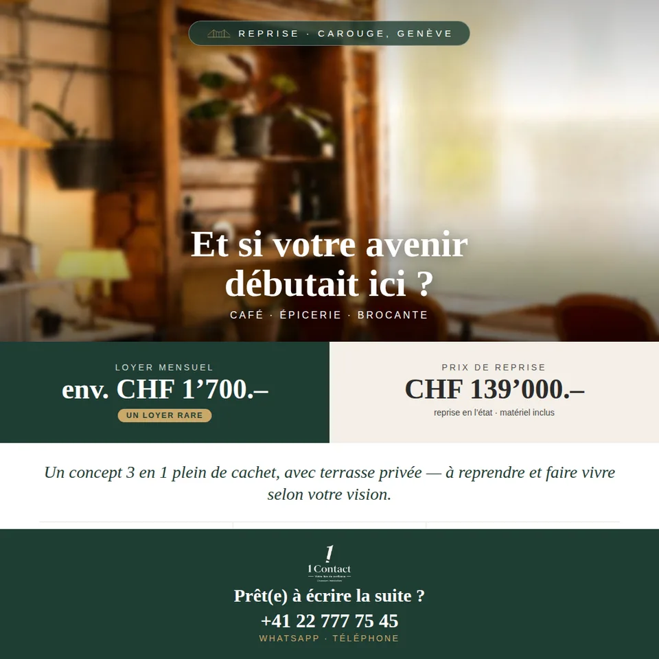 Charming café-bar for rent in Carouge GE