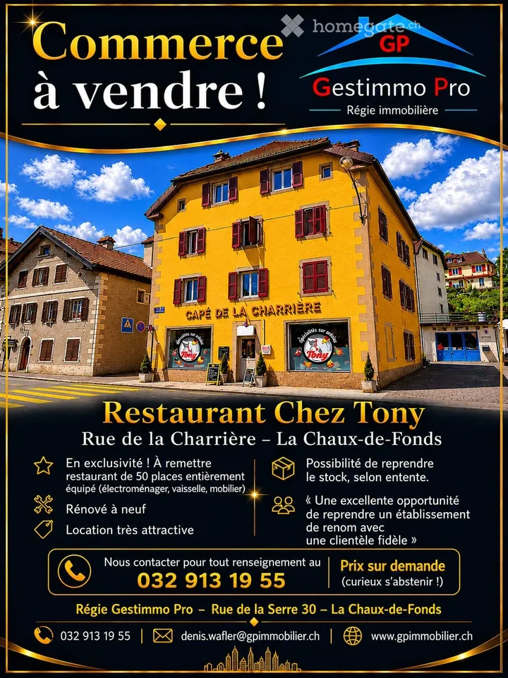 Café-Restaurant à vendre – Opportunité commerciale à La Chaux-de-Fonds