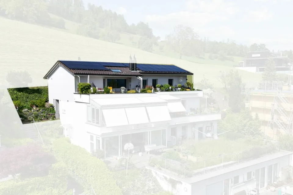 Trône au-dessus des toits de Kriens au Sonnenberg - Appartement-maisonnette en attique de 4,5 pièces avec terrasse