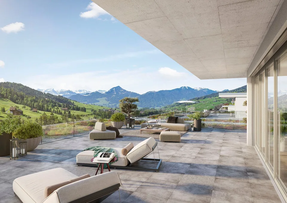 Exklusive 5.5-Zimmer-Terrassenwohnung mit Bergblick in Sattel