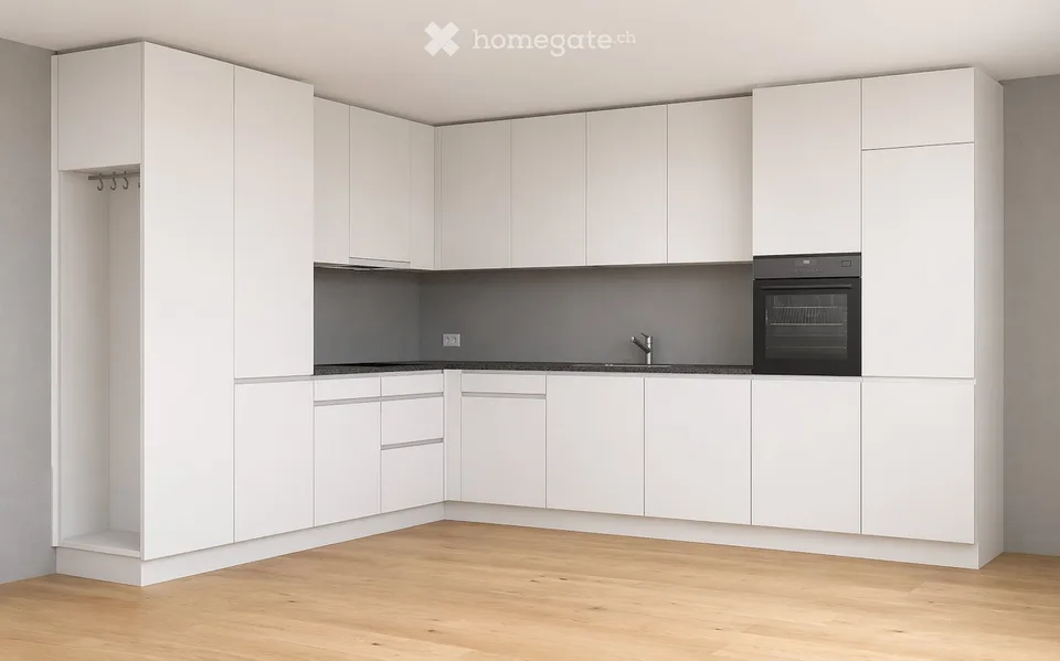 Neubau-Erstbezug: Stilvolle 2-Zimmer-Wohnung mit Eichenparkett und grossem Sitzplatz