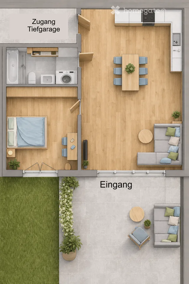 Appartamento di 2 camere, costruzione nuova, con parquet in rovere e ampio spazio di soggiorno