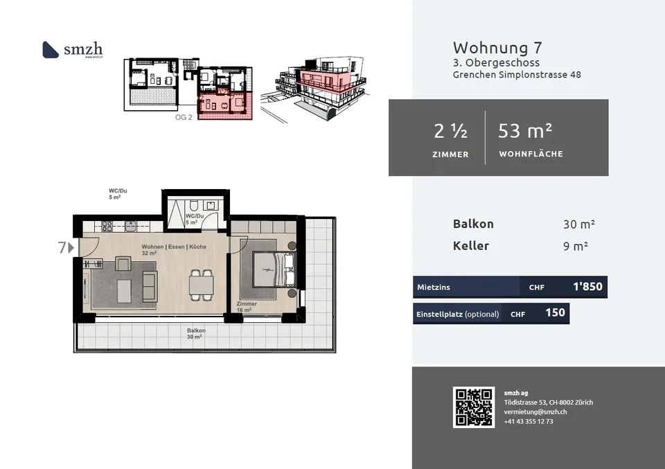 Appartamento di città 2.5 locali con ampio balcone a Grenchen