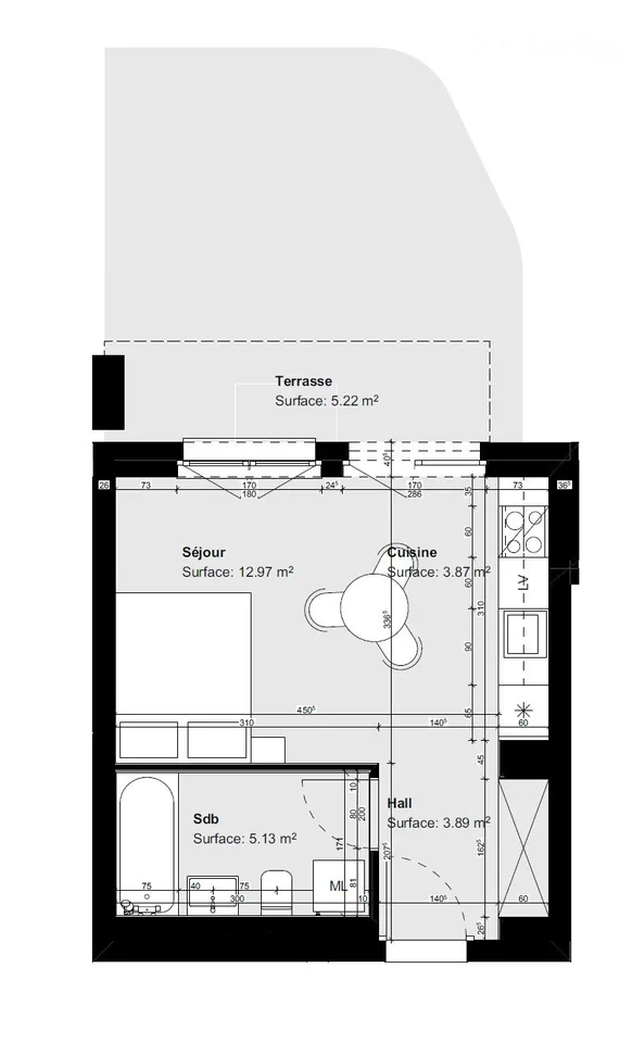 Sion New 33 m² studio with private lawn